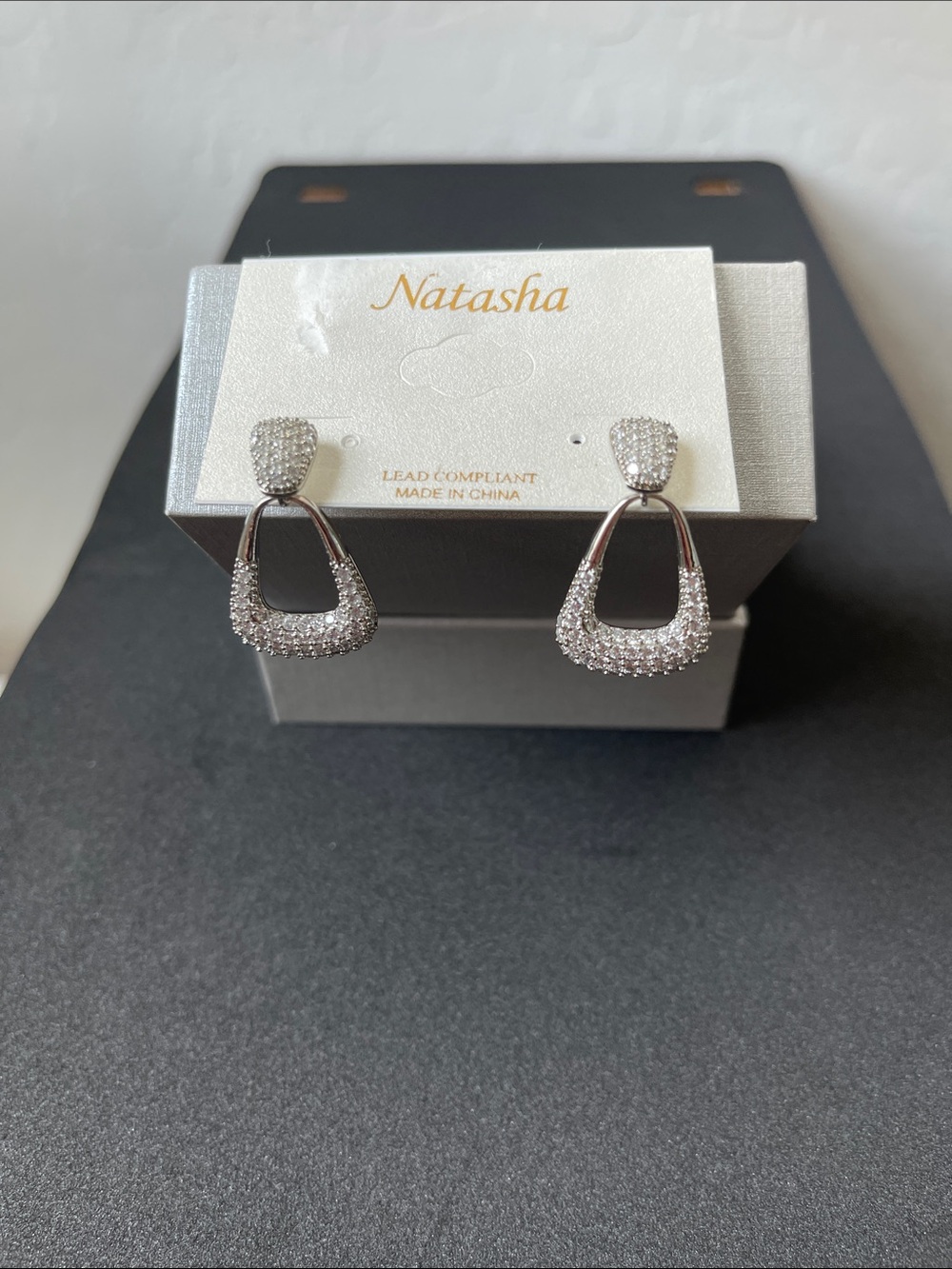 Natasha Couture Silver Crystal Open Drop Earrings